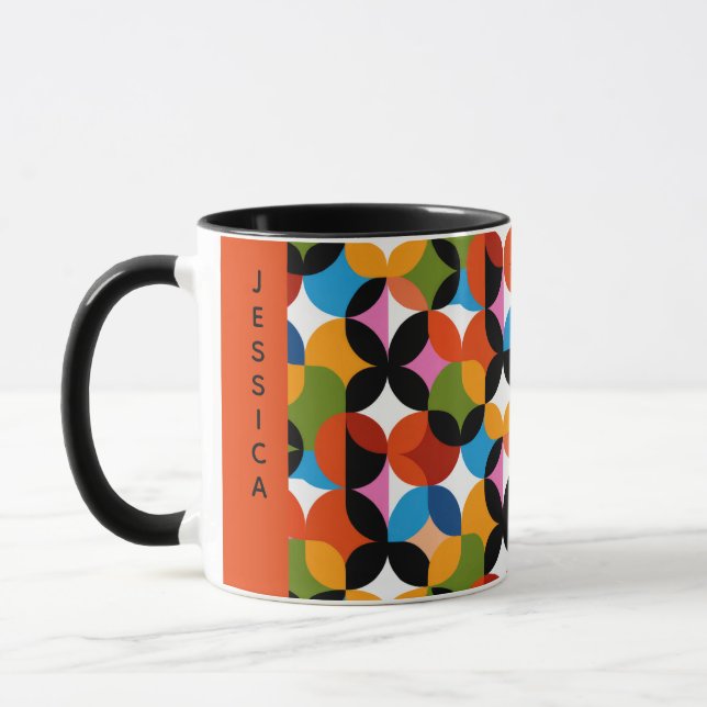 RETRO-Muster Farbige Mid-Century-Modern-Name Tasse (Links)