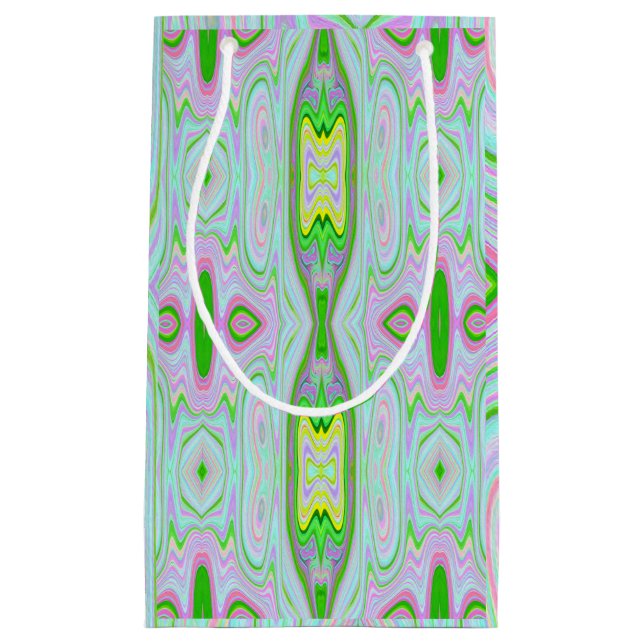 Retro-Muster in Abstrakt rosa, Limettengrün und Aq Kleine Geschenktüte (Vorderseite)