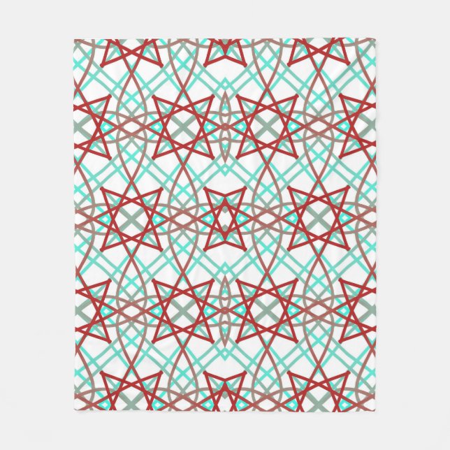 Retro Muster in Rot, Weiß und Türkis. Fleecedecke (Vorderseite)