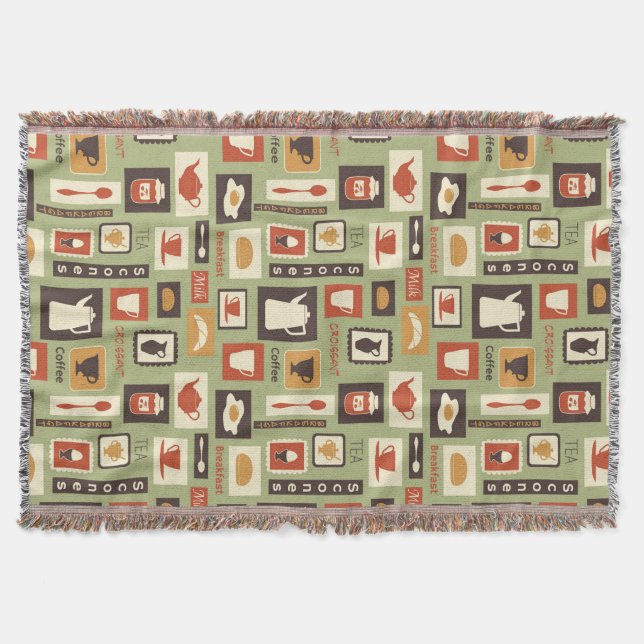 Retro Muster mit Küchen-Geschirr zum Frühstück Decke (Vorderseite)