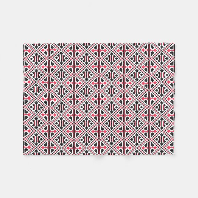 Retro-Muster mit rotem und schwarzem Kreuzstich Fleecedecke (Vorderseite (Horizontal))