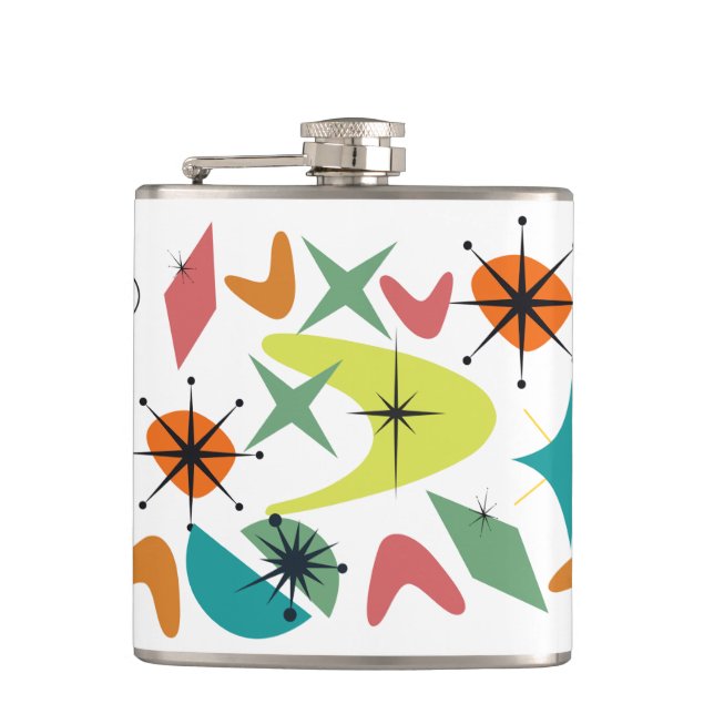 Retro-Muster Mitte des Jahrhunderts Vinyl Wrapped  Flachmann (Vorderseite)