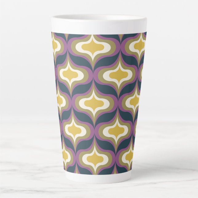 Retro-Muster Navy Grün Gelb Weiß Milchtasse (Vorderseite)
