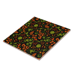 Retro-Muster Orange Avocado Grün Keramikfliese