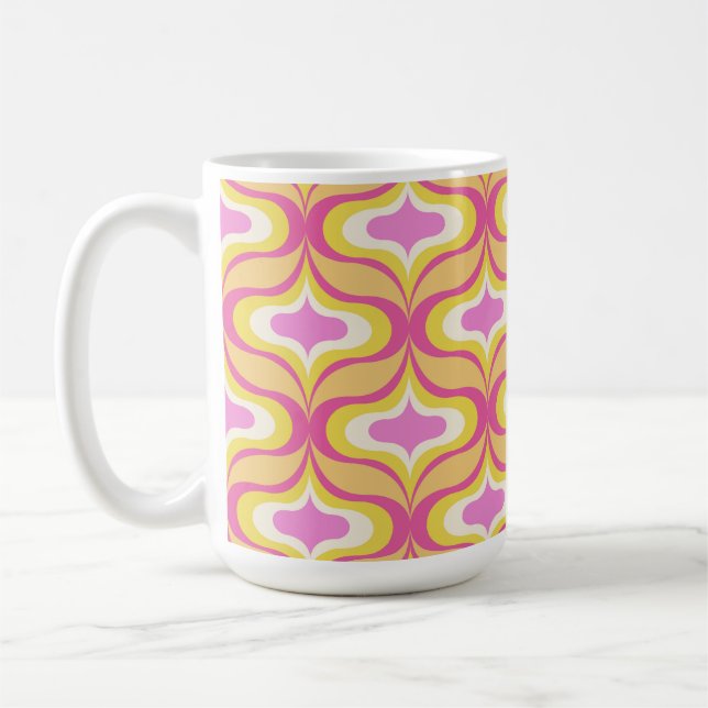 Retro-Muster Orange Pink Weiß Kaffeetasse (Links)