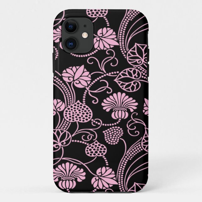 Retro-Muster rosa auf schwarz Case-Mate iPhone Hülle (Rückseite)