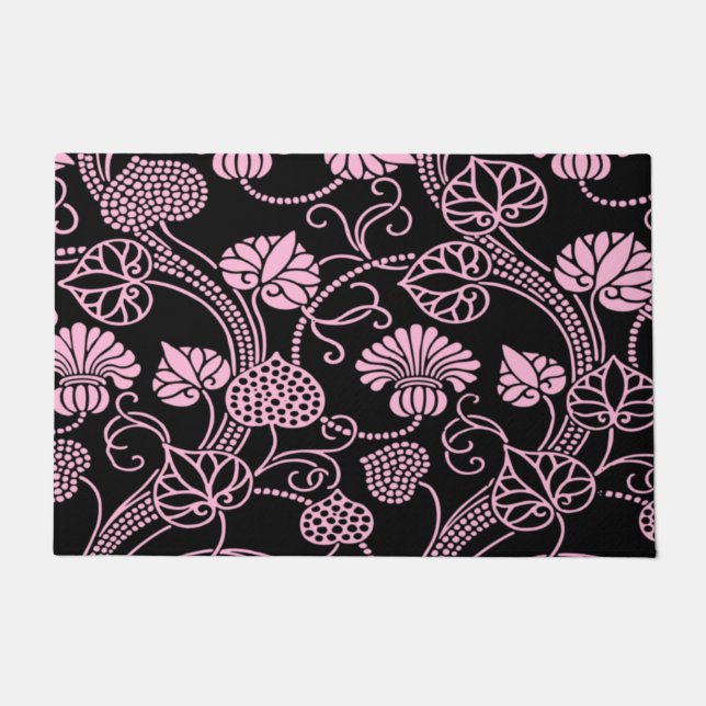 Retro-Muster rosa auf schwarz Fußmatte (Vorderseite)