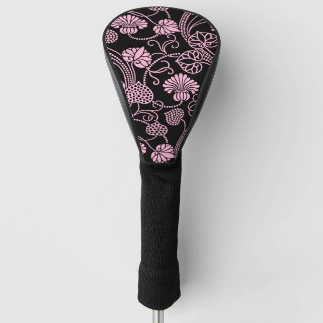 Retro-Muster rosa auf schwarz Golf Headcover (Vorderseite)