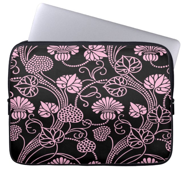 Retro-Muster rosa auf schwarz Laptopschutzhülle (Vorderseite)
