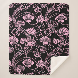 Retro-Muster rosa auf schwarz Sherpadecke