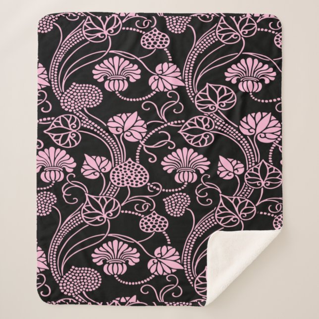 Retro-Muster rosa auf schwarz Sherpadecke (Vorderseite)