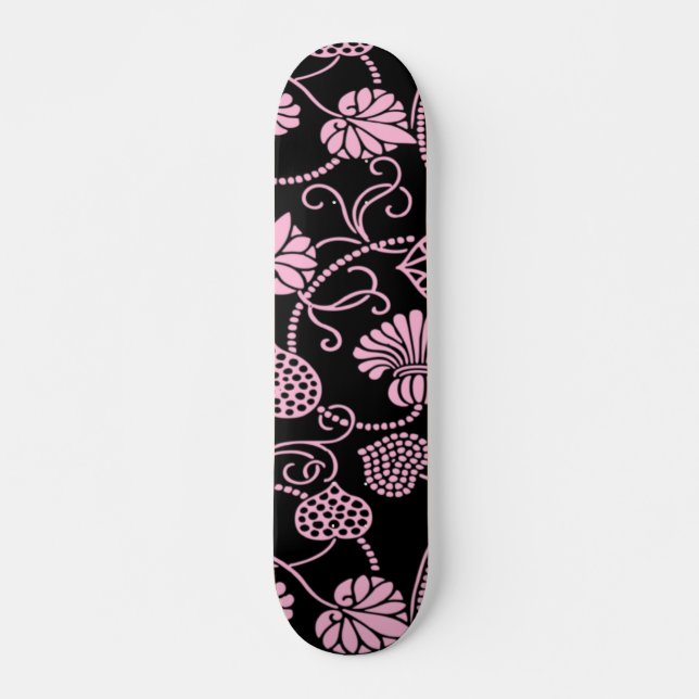 Retro-Muster rosa auf schwarz Skateboard (Vorne)