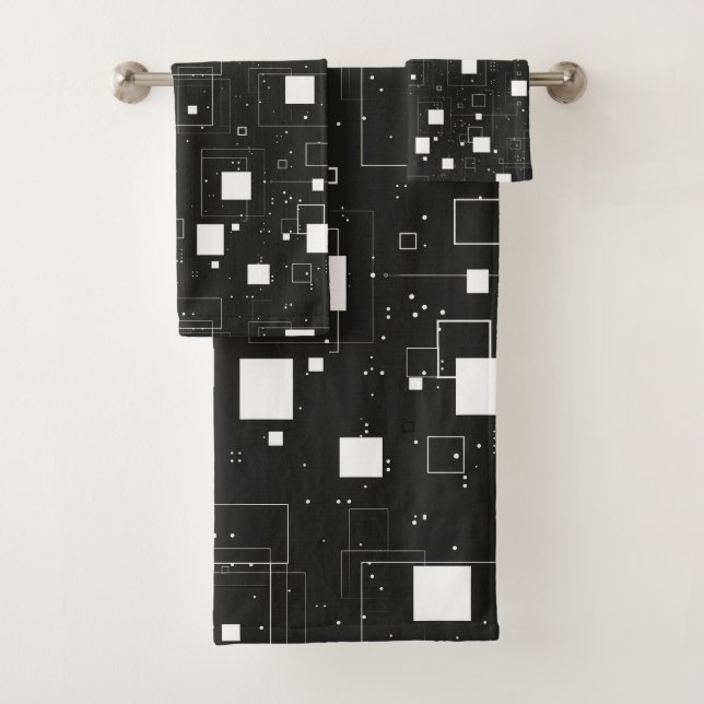 Retro-Muster Schwarz/Weiß Badhandtuch Set (Insitu)