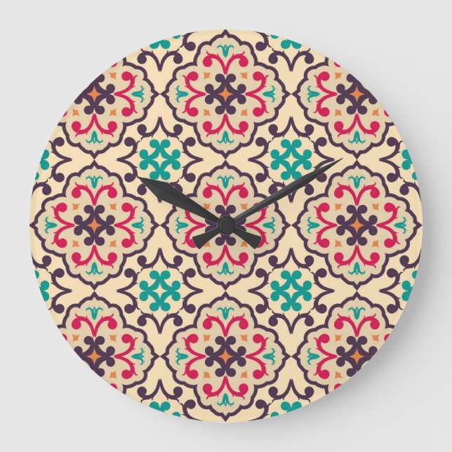 Retro-Muster: Tapete, Textildesign Große Wanduhr (Vorderseite)