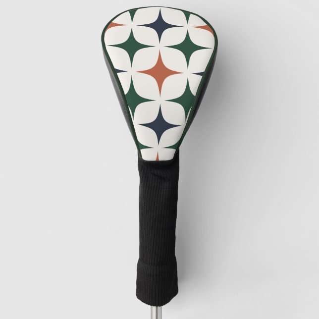 Retro-Muster Waldgrün Marineblau Terrakotta Golf Headcover (Vorderseite)