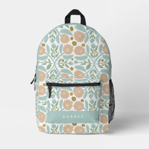 Retro Mute Blue Floral Muster Bedruckter Rucksack