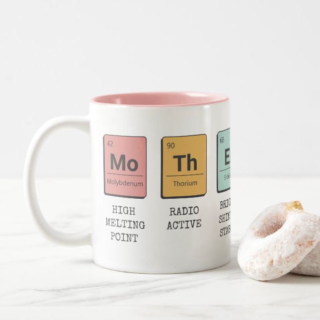Retro Mutter Matching Periodic Table Chemistry Zweifarbige Tasse (Mit Donut)