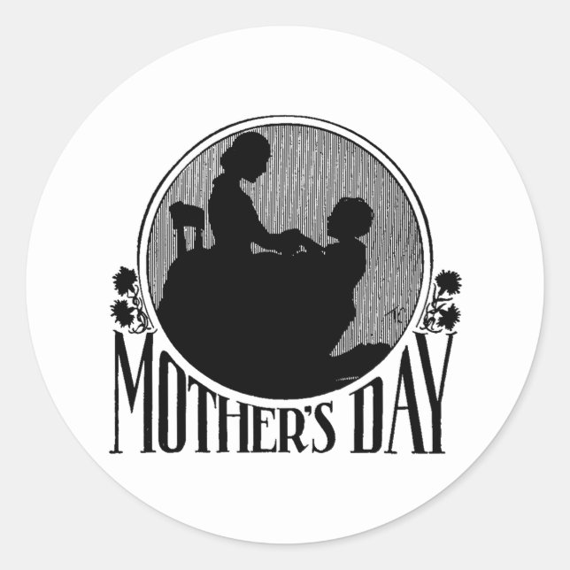 Retro-Mutter-Tag-Silhouette Runder Aufkleber (Vorderseite)