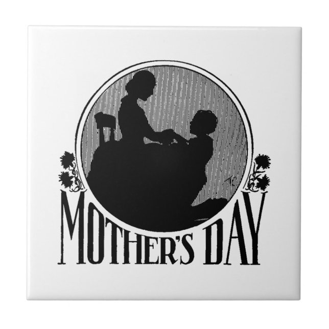 Retro-Muttertags-Silhouette Fliese (Vorderseite)