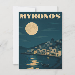 Retro Mykonos Moon Vintag Art Déco Stil Reise Postkarte