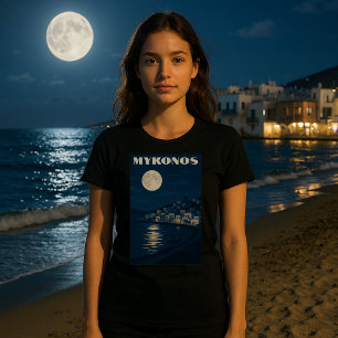 Retro Mykonos Moon Vintag Art Déco Stil Reise T-Shirt