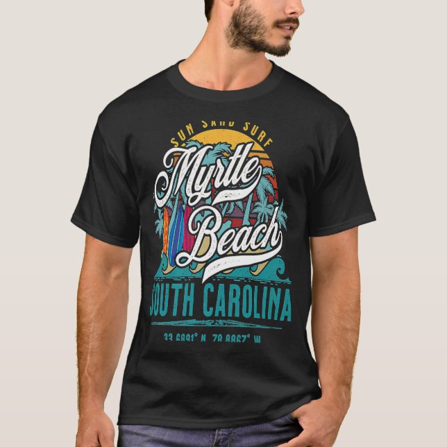 Retro Myrtle Beach South Carolina Sand Surfen T-Shirt (Vorderseite)