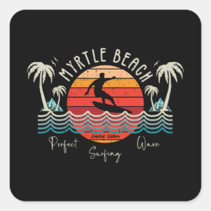 Retro Myrtle Beach Surfing Quadratischer Aufkleber
