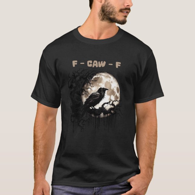 Retro Mystic Black Crow F-Caw F Celestial Moon Bir T-Shirt (Vorderseite)