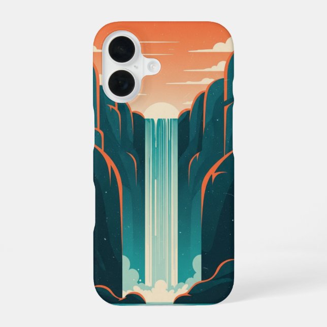 Retro-mystischer Wasserfall iPhone 16 Hülle (Rückseite)