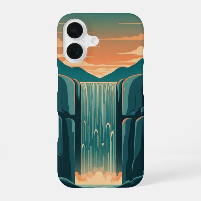 Retro-mystischer Wasserfall iPhone 16 Hülle (Rückseite)