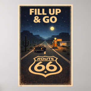 Retro-Nacht-Highway Route 66 Vintage-Kunst Poster