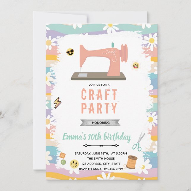 Retro-Nähen zum Geburtstag Einladung (Vorderseite)