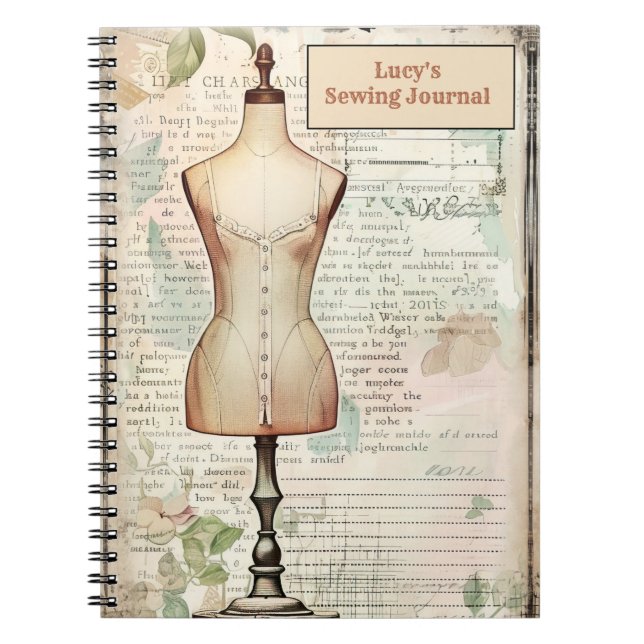Retro Nähjournal Schneiderpuppe Notizblock (Vorderseite)