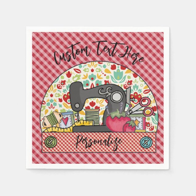 Retro Nähmaschine Gingham Seamstress Schneider Serviette (Vorderseite)