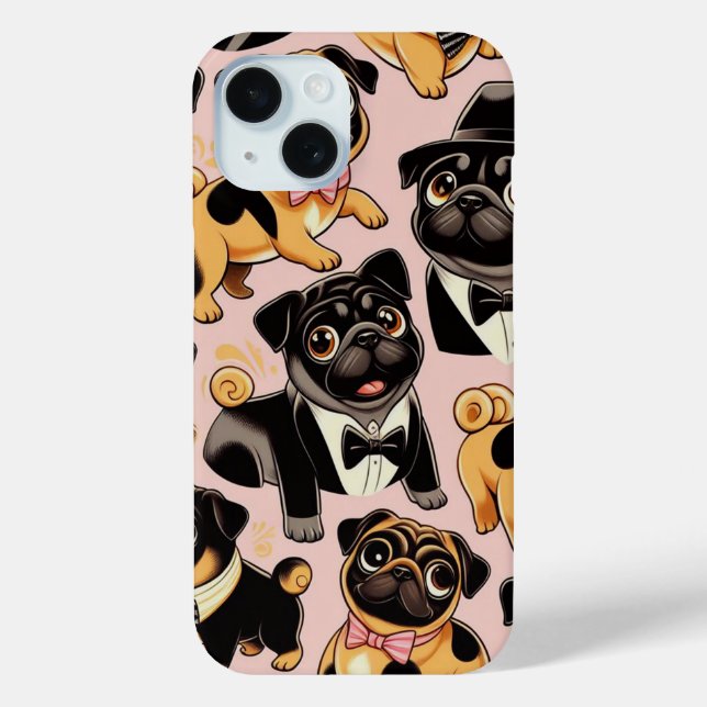 Retro Nahtloser Niedlicher Mops Case-Mate iPhone Hülle (Rückseite)
