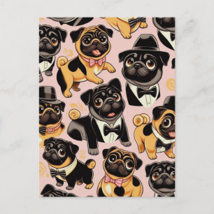 Retro Nahtloser Niedlicher Mops Postkarte