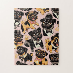 Retro Nahtloser Niedlicher Mops Puzzle