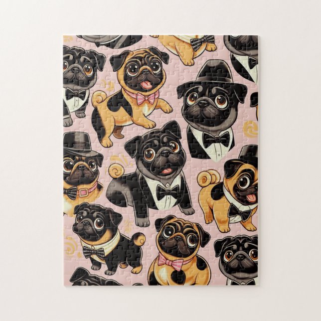 Retro Nahtloser Niedlicher Mops Puzzle (Vertikal)