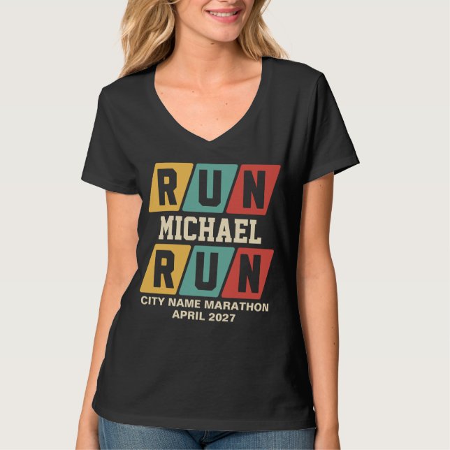 Retro-Name-Marathon-Support-V-Ausschnitt T-Shirt (Vorderseite)