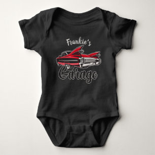 Retro NAME Red Caddy Vintag Classic Car Garage Baby Strampler