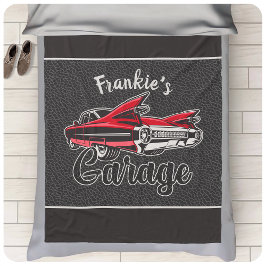Retro NAME Red Caddy Vintag Classic Car Garage Fleecedecke
