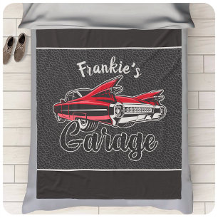 Retro NAME Red Caddy Vintag Classic Car Garage Fleecedecke
