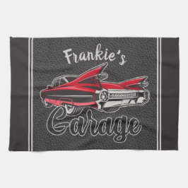 Retro NAME Red Caddy Vintag Classic Car Garage Geschirrtuch