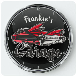 Retro NAME Red Caddy Vintag Classic Car Garage Große Wanduhr
