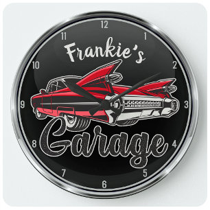 Retro NAME Rotes Caddy Vintage Klassiker Auto Gara Große Wanduhr