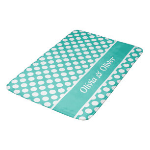 Retro Name Turquoise & White Polka Dot Muster Badematte