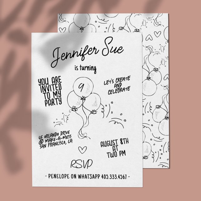 Retro Names Doodle Moderner Ballon Geburtstag Einladung (Von Creator hochgeladen)