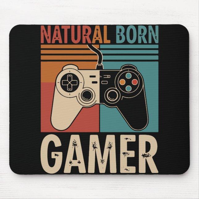 Retro Natural Born Gamer Funny Mousepad (Vorne)