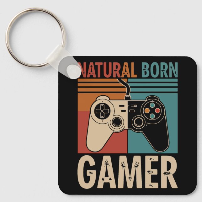 Retro Natural Born Gamer Funny Schlüsselanhänger (Vorderseite)