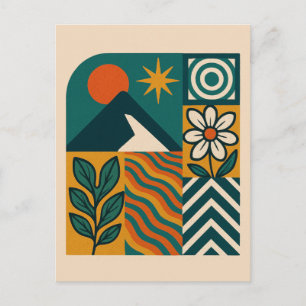 Retro Nature Abstrakt Art-Modern Geometric Floral Feiertagspostkarte